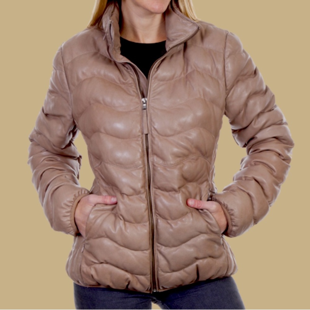 Scully leather ribbed down jacket